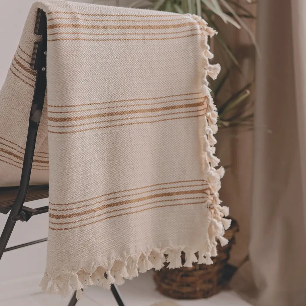 Moa - 100% organic cotton blankets - Mustard w/stripes